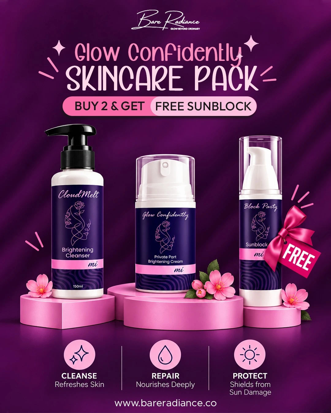 Pack OF 3 | Glow Confidently Pack | Buy 2 and Get Sunblock